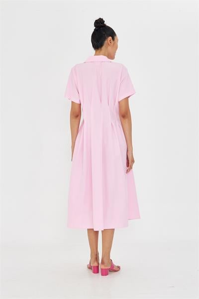 Pileli Gömlek Yaka Poplin Elbise