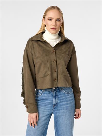 Arkası Taşlı Püsküllü Kısa Süet Gömlek