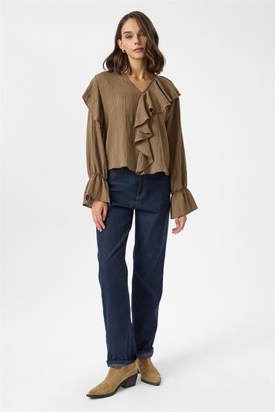 Volanlı Çizgili Bluz
