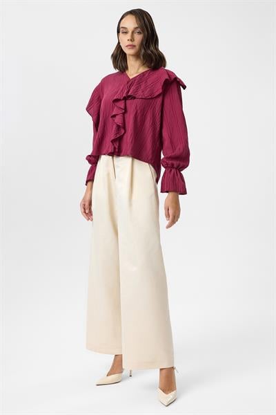 Volanlı Çizgili Bluz