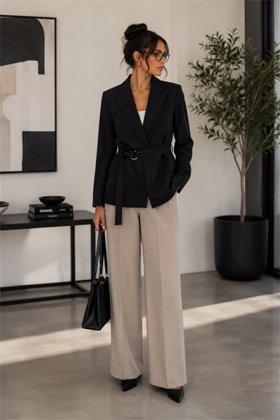 Kuşak Detaylı Blazer Ceket