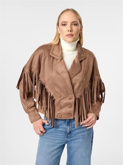 Püskül Detaylı Süet Ceket