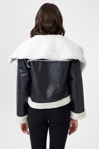 Geniş Yakalı Süet Eskitme Mont