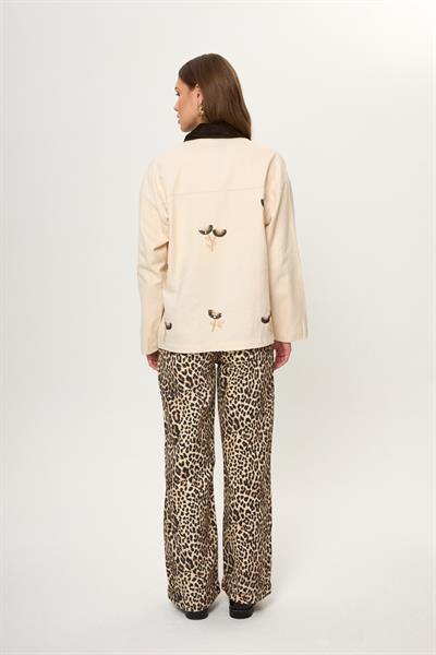 Kadife Yakalı Nakışlı Pamuklu Ceket