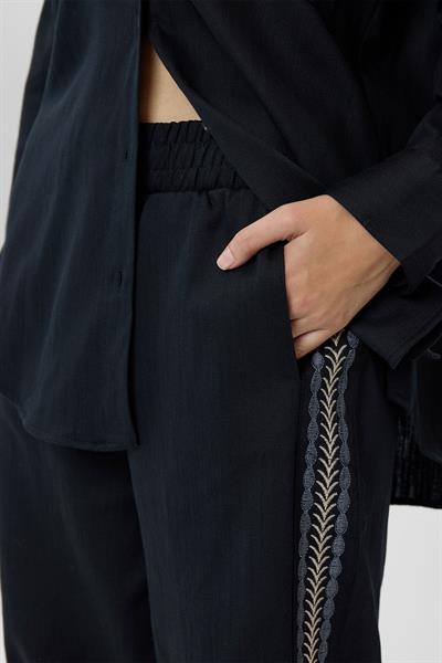 Nakışlı Keten Karışımlı Pantolon