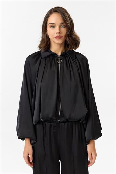 Fermuarlı Saten Balon Ceket
