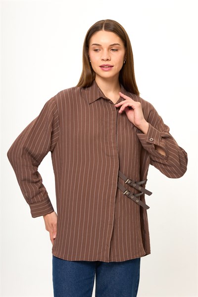 Çift Kemerli Çizgili Gömlek