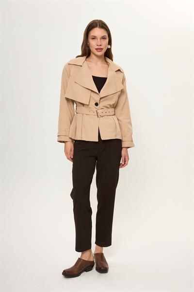 Pileli Kısa Trençkot