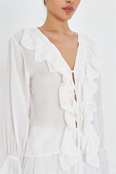 Fırfır Detaylı Bağlamalı Bluz