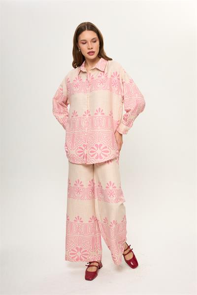 Yaprak Desenli Pamuklu Gömlek