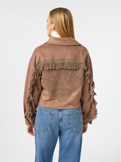 Arkası Taşlı Püsküllü Kısa Süet Gömlek