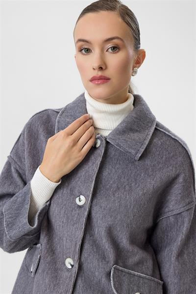 Cep Kapaklı Düğmeli Kaşe Kısa Kaban