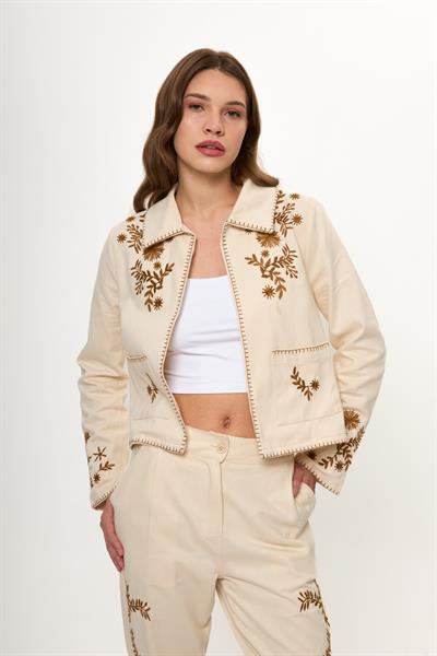 Nakışlı Pamuklu Kısa Ceket