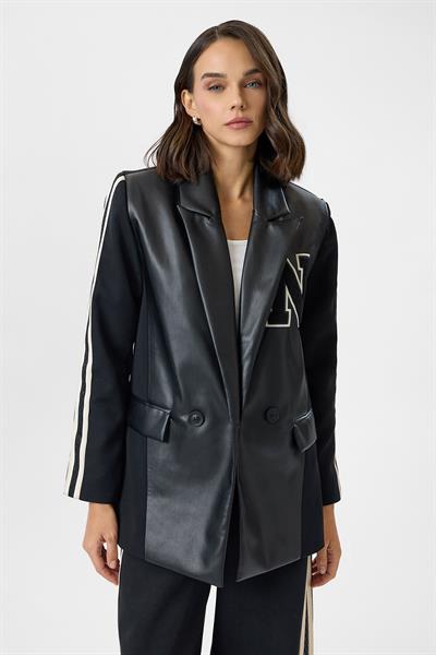 Kolları Şeritli Deri Garnili Atlas Ceket 