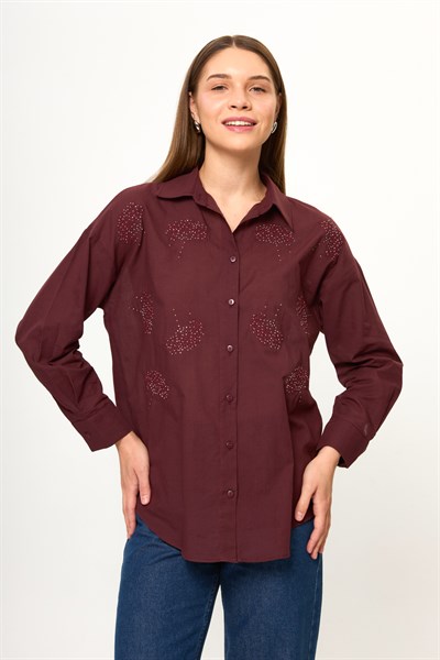 Buket Nakışlı Vual Gömlek