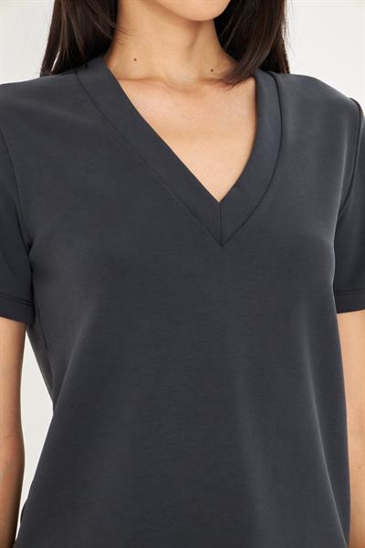 V Yaka Oversize Modal T-shirt - Siyah