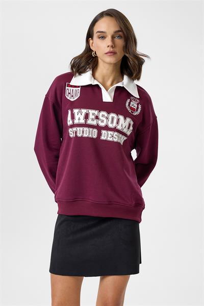 Awesome Yazılı Yakalı Sweatshirt