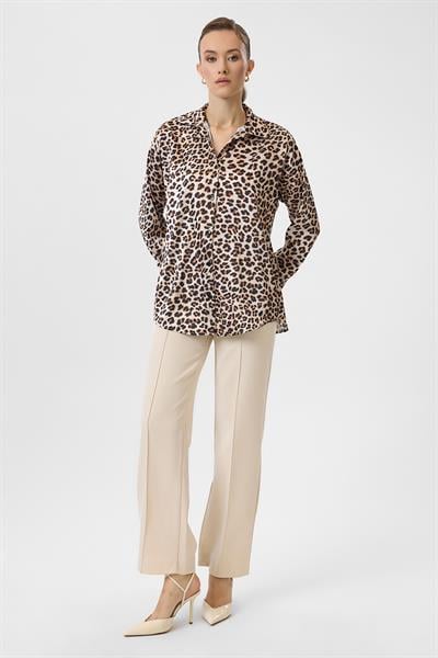 Leopar Desenli Klasik Saten Gömlek