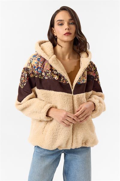 Kapüşonlu Robası Kapitone Etnik Desenli Mont