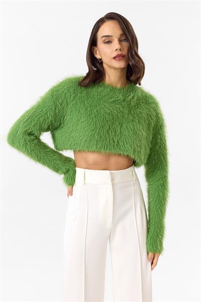 Bisiklet Yaka Crop Kazak