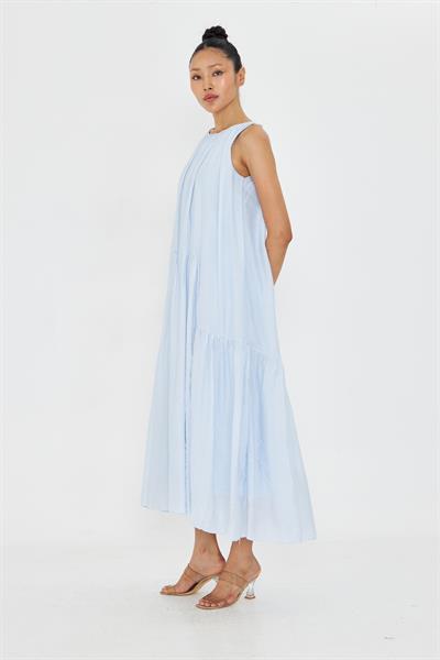 Sıfır Kol Fırfırlı Uzun Elbise