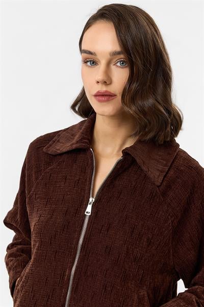 Fermuarlı Bağlamalı Şönil Ceket