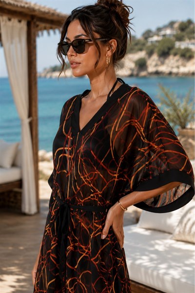 Desenli Şifon Kimono
