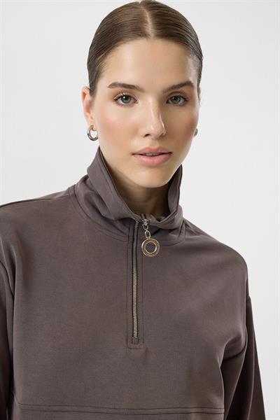 Yarım Fermuarlı Cepli Modal Sweatshirt