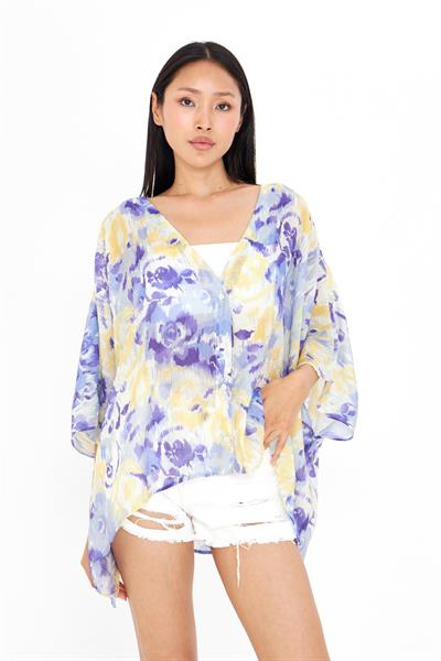 V Yaka Desenli Kimono