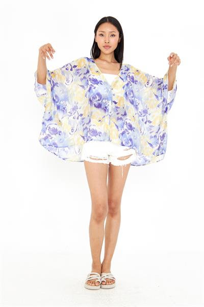 V Yaka Desenli Kimono