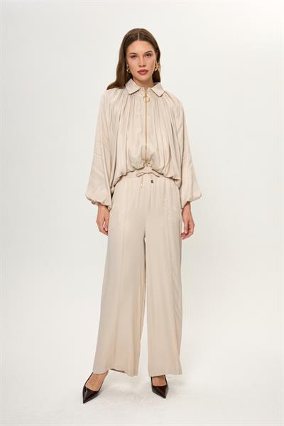 Önü Çimalı Saten Pantolon