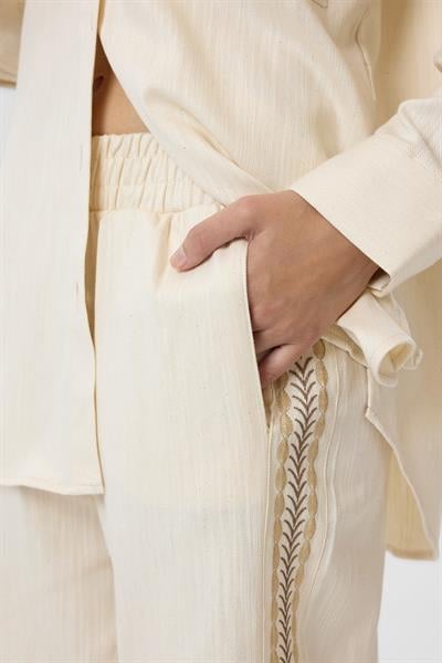 Nakışlı Keten Karışımlı Pantolon