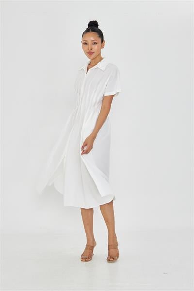 Pileli Gömlek Yaka Poplin Elbise