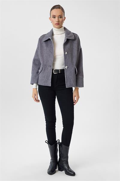 Cep Kapaklı Düğmeli Kaşe Kısa Kaban