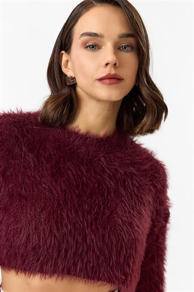 Bisiklet Yaka Crop Kazak