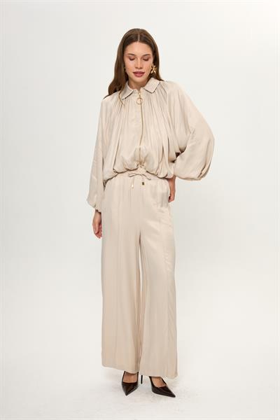 Önü Çimalı Saten Pantolon