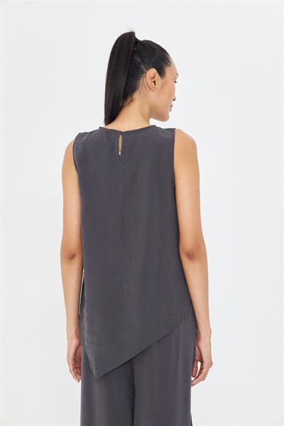 Asimetrik Kesim Sıfır Kol Bluz - Antrasit