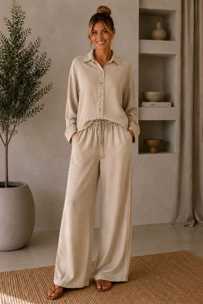 Şeritli Müslin Pantolon