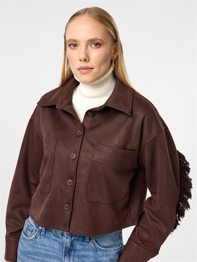 Arkası Taşlı Püsküllü Kısa Süet Gömlek