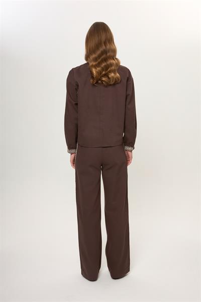 Kahverengi %100 Pamuk Nakış Detaylı Kadın Pantolon