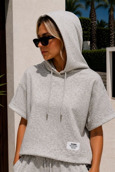 Kapüşonlu Kısa Kol Modal Sweatshirt
