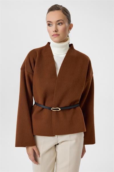 Deri Kemerli Kaşe Kimono