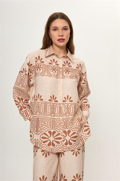 Yaprak Desenli Pamuklu Gömlek