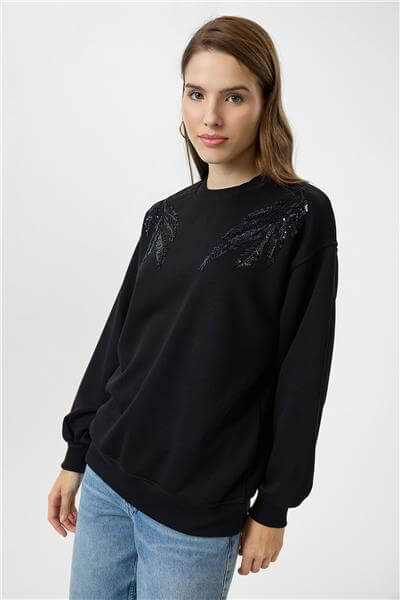 İki Yaprak Nakışlı Sweatshirt