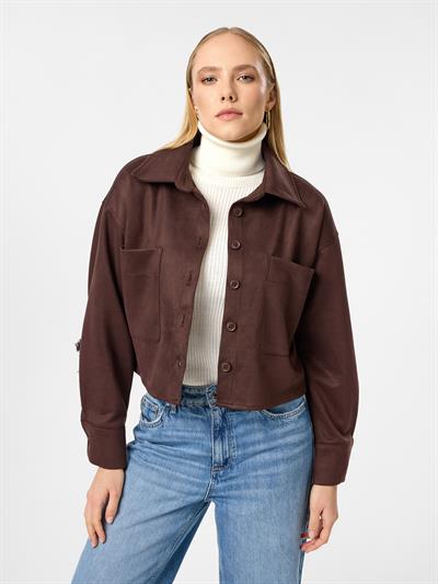 Arkası Taşlı Püsküllü Kısa Süet Gömlek