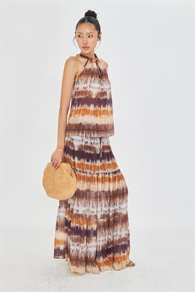 Desenli Fırfırlı Astarlı Uzun Etek