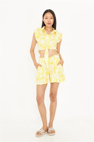 Lastikli Desenli Viskon Şort