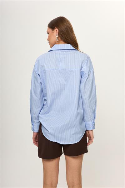 Nakışlı Çizgili Poplin Gömlek
