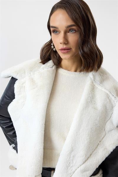 Geniş Yakalı Süet Eskitme Mont