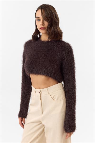 Bisiklet Yaka Crop Kazak